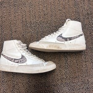 Nike White Sneakers with Snakeskin Swoosh
